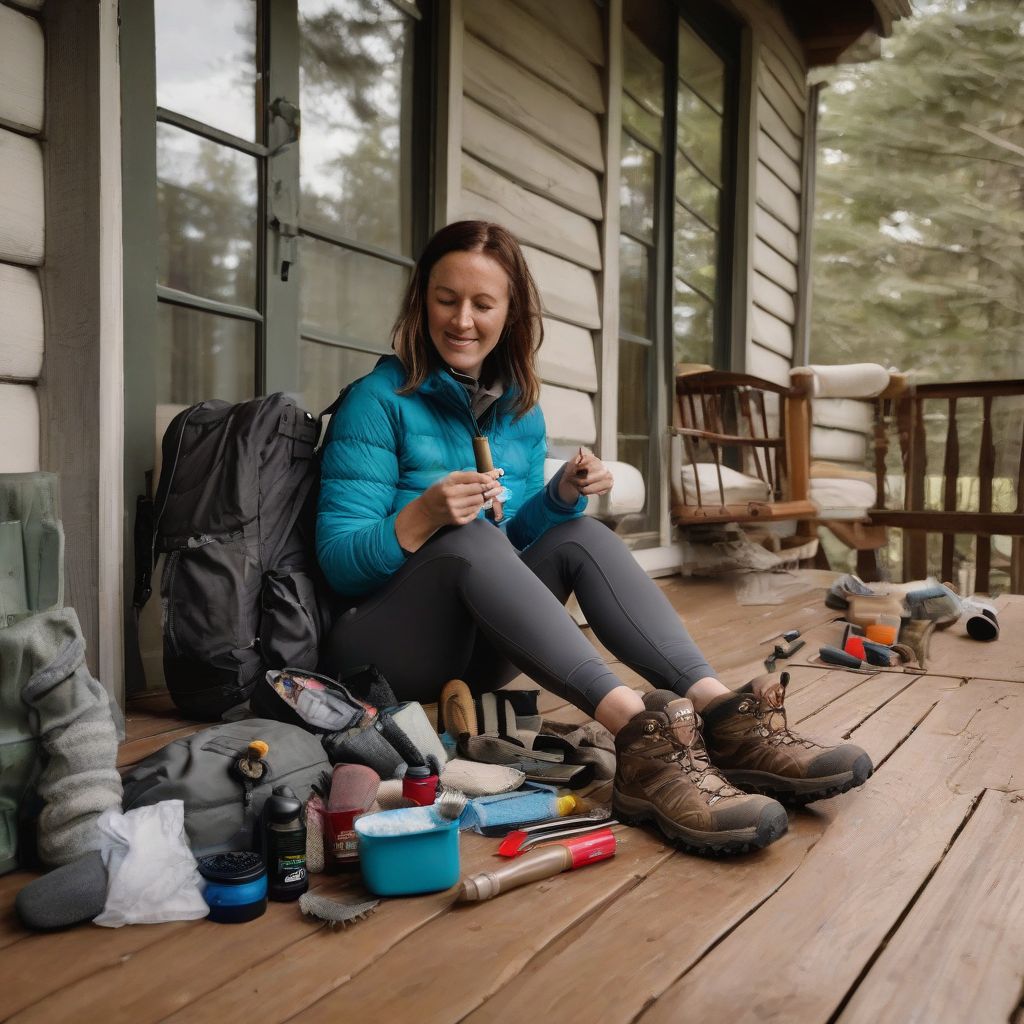 woman cleaning hiking boots after a trip